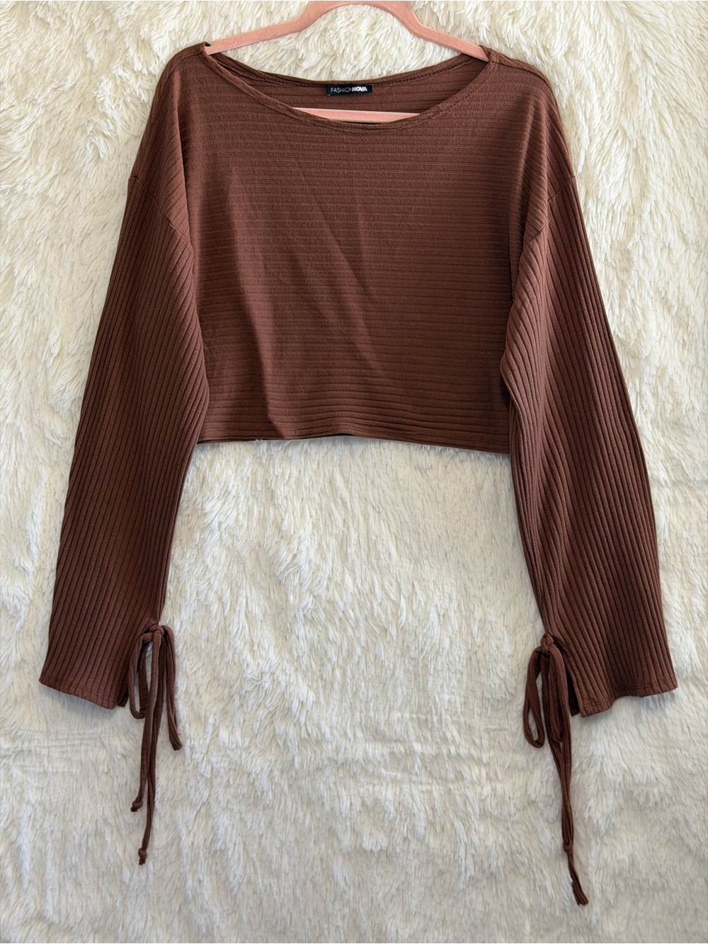 Fashion Nova Womens Fairy Grunge Ribbed Knit Crop Top Size L Brown Whimsigoth